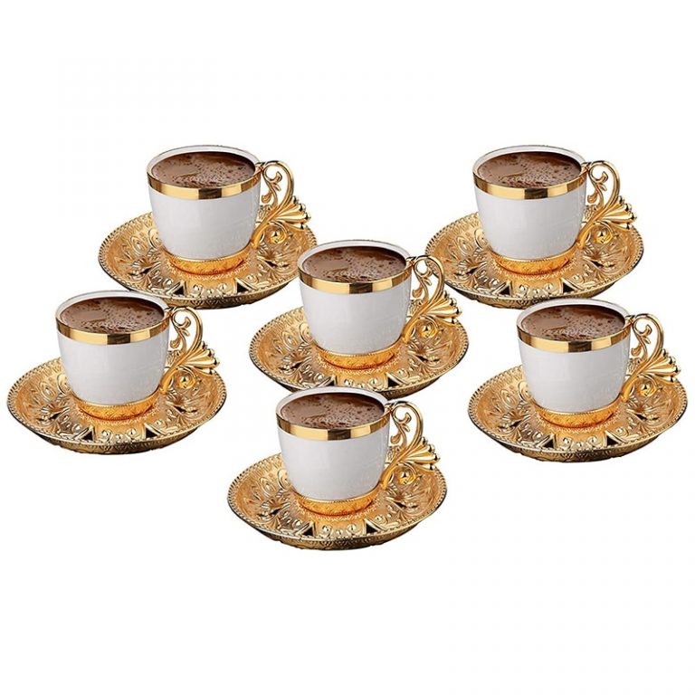 Turkish Coffee Cup Saucers Set for 6 Person Porcelain 4 Oz Grand Bazaar